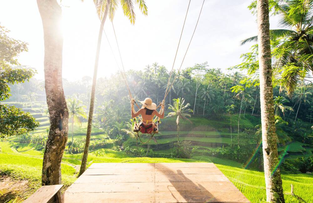 Swing over the rice fields in Bali